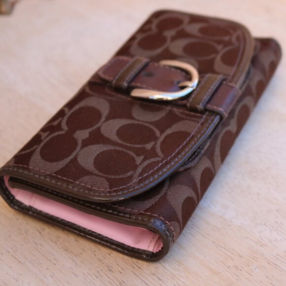 COACH Wallet Brown Logo Soho Buckle Tri-Fold with Checkbook Cover - Picture 5 of 16